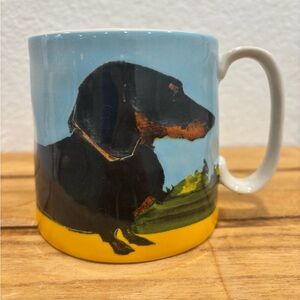 Anthropologie Sally Muir "Dog-A-Day" Dachshund Stoneware Mug - Blue/Yellow - EXC